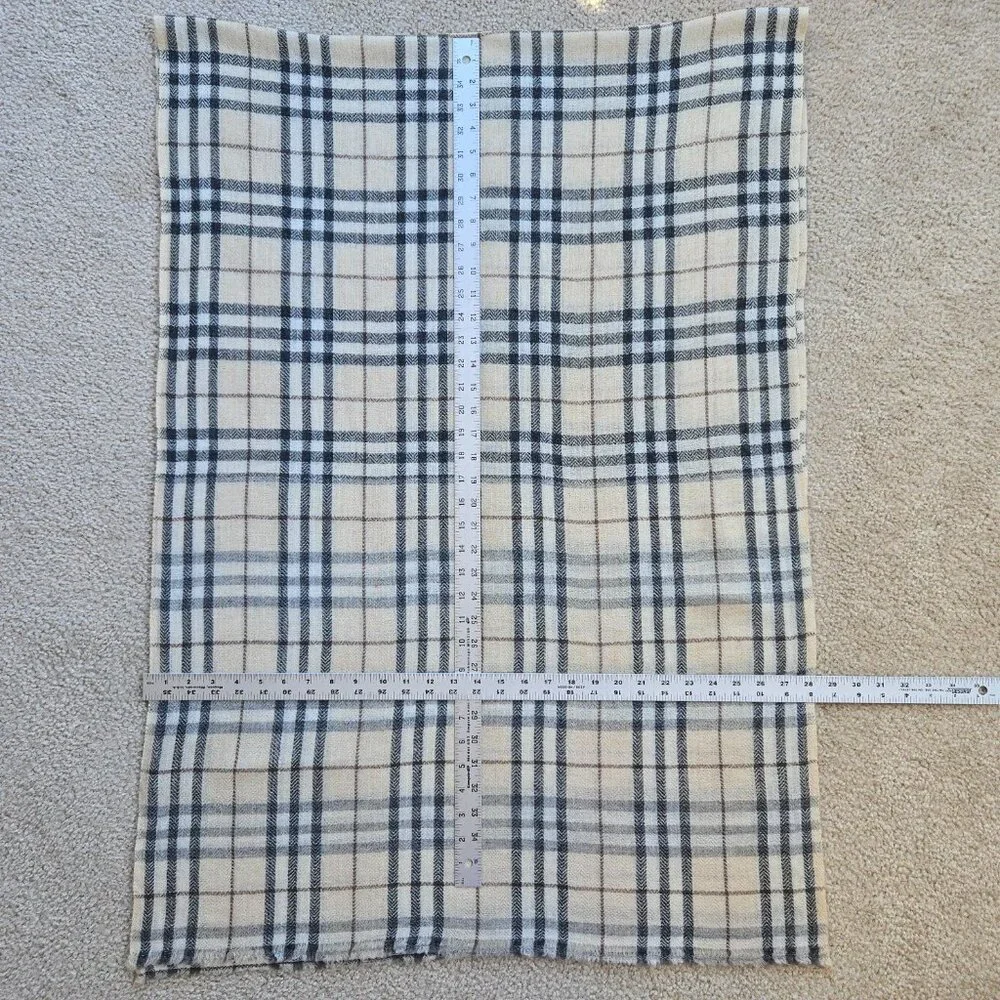 NWOT Cashmere Scarf Tan Plaid Nepal Open Weave Detail at Ends